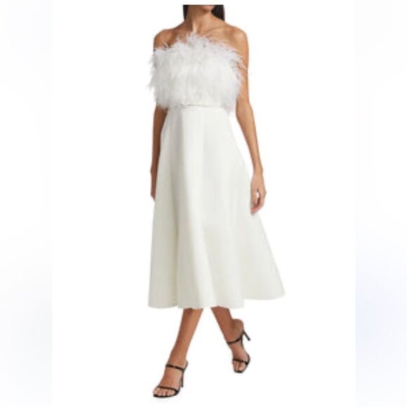 BADGLEY MISCHKA Feather Belted Midi Dress in WHITE Strapless MISSING BELT Size 8 - Picture 3 of 15